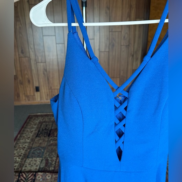 Royal Blue Cocktail Dress Plunging Neckline Fun Straps - Picture 7 of 8